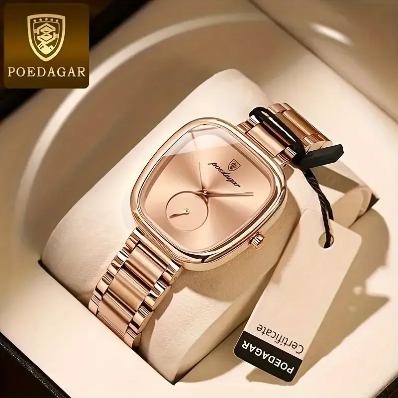 BINBOND Elegant Square Stainless Steel Women's Watch - Luxury Quartz Movement, Fashionable Analog Display