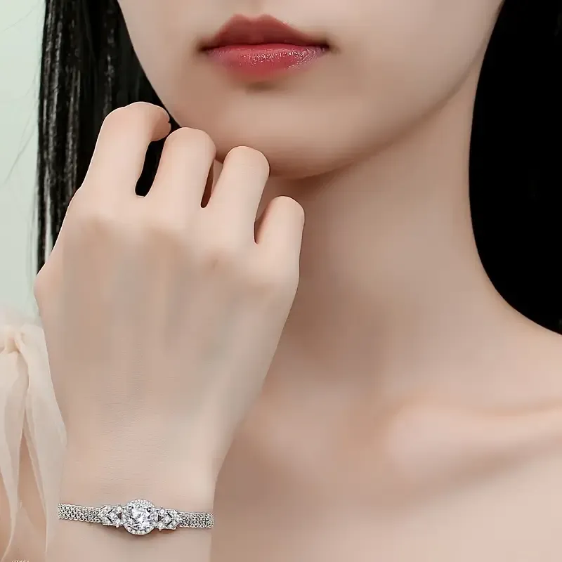S925 Sterling Silver Moissanite Charm Bracelet, Luxury Style 18K Gold Plated Adjustable Bracelet For Women Exquisite Jewelry