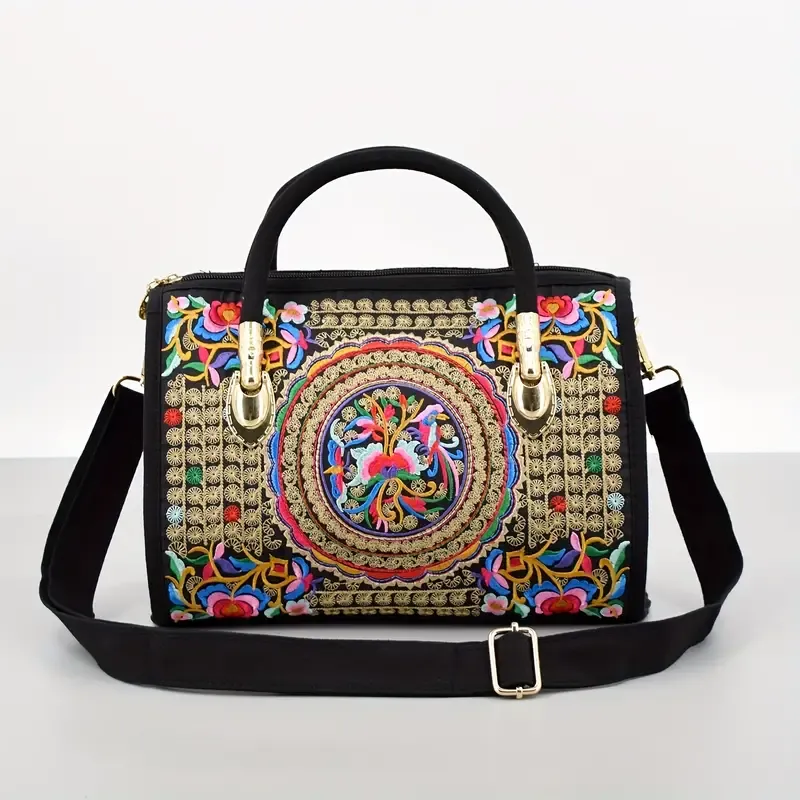 Vintage Embroidered Boston Bag