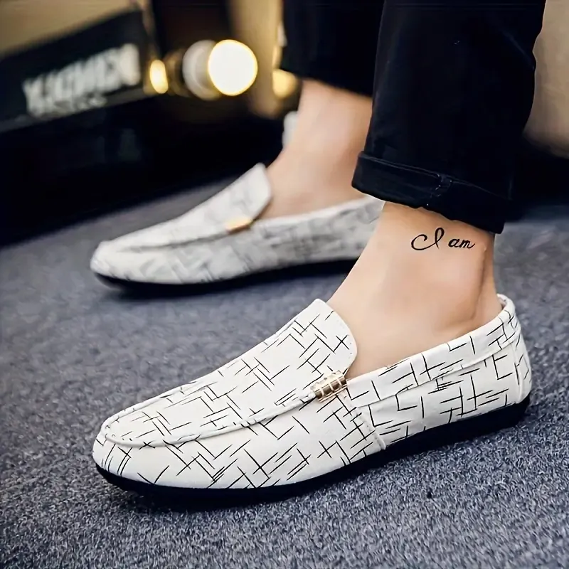Men's Casual Slip-On Walking Shoes with All-Season Fabric Upper and Rubber Sole - Comfortable Low Top Loafers with Solid Pattern for Daily Wear