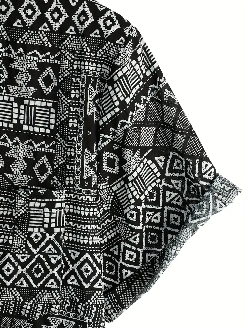 Ethnic Style Hawaiian Shirt, Men's Casual Allover Print Chest Pocket Button Up Short Sleeve Shirt For Summer Beach Vacation Resort