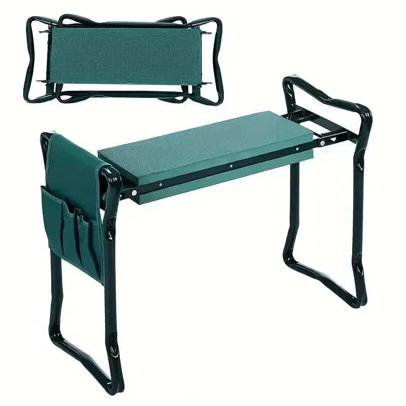 Versatile Garden Chair with Adjustable Height, Foldable Design & EVA Kneeling Cushion - Includes Side Pocket for Tools