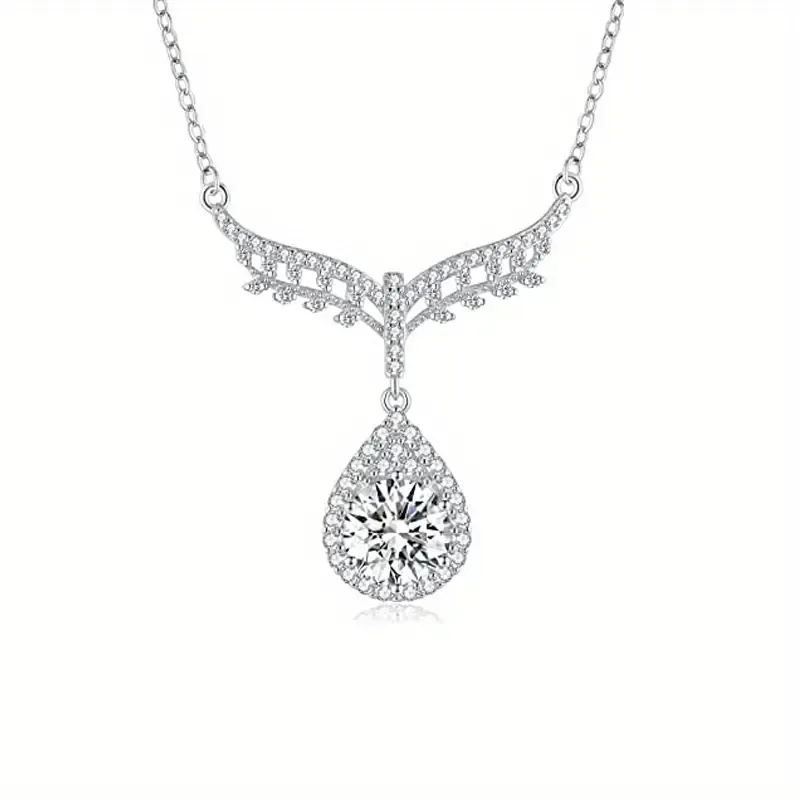 Elegant S925 Sterling Silver  Moissanite Drop Pendant Necklace, Fashionable Unisex Design For Couples And Friends, Chic Luxury Perfect Gift For Birthdays, Anniversaries, Valentine's, Mother's Day, With Gift Box, 1g, Ideal For Daily Wear