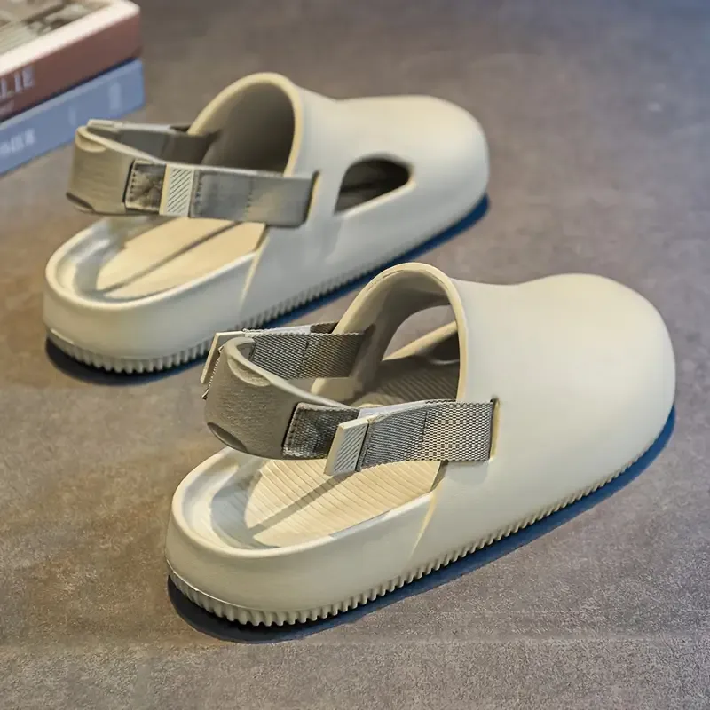 Men's Non Slip Durable Solid Color EVA Clogs, Closed Round Toe Beach Slippers, Indoor & Outdoor Casual Activities
