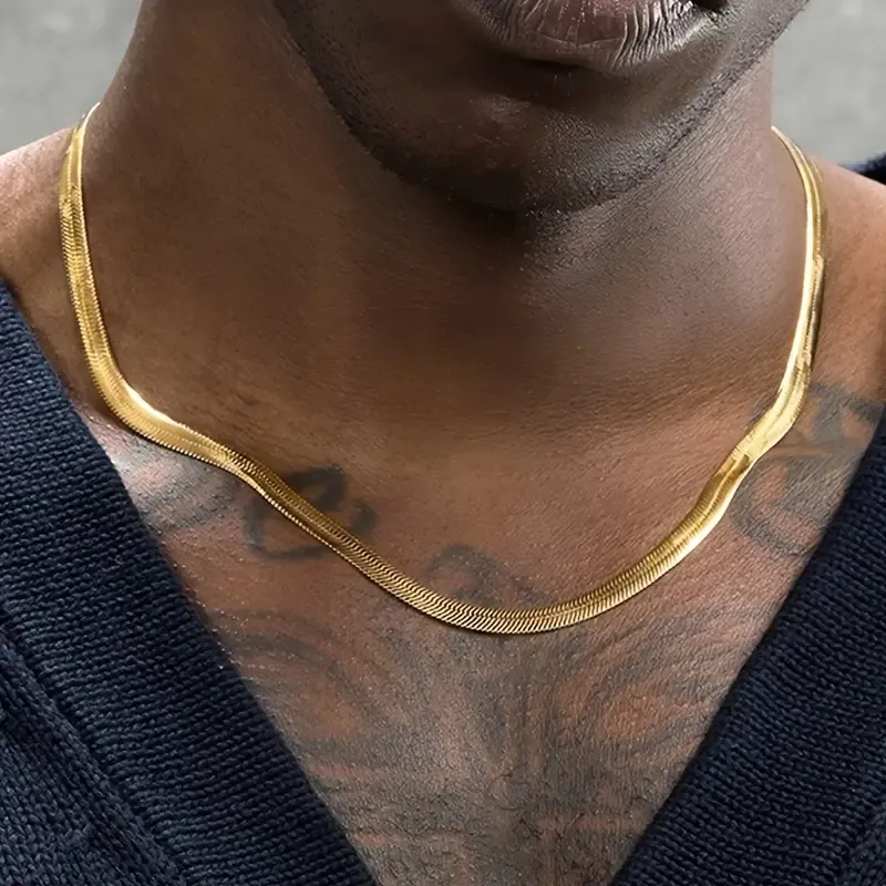 Men's 18K Gold Plated Chain Necklace, Stylish Snake Chain, Men's Fashion Gift Jewelry