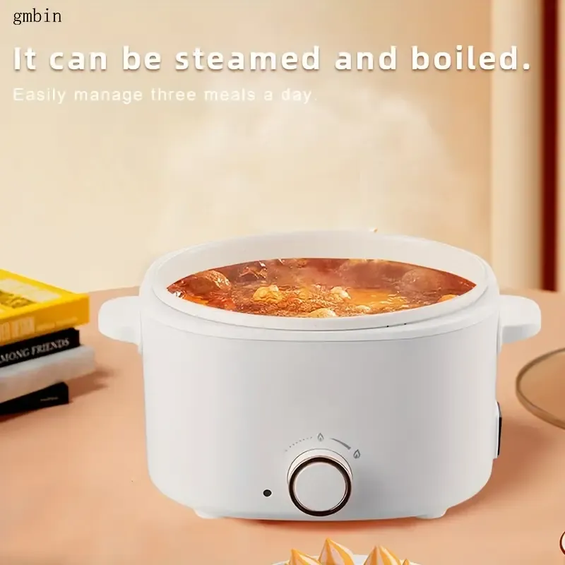 Gmbin Multifunctional Electric Cooker with Steamer - 220V-240V British Specification Plug - Power Supply Operated, Versatile Cooking Pot with ABS Material for Boiling, Steaming, and Frying