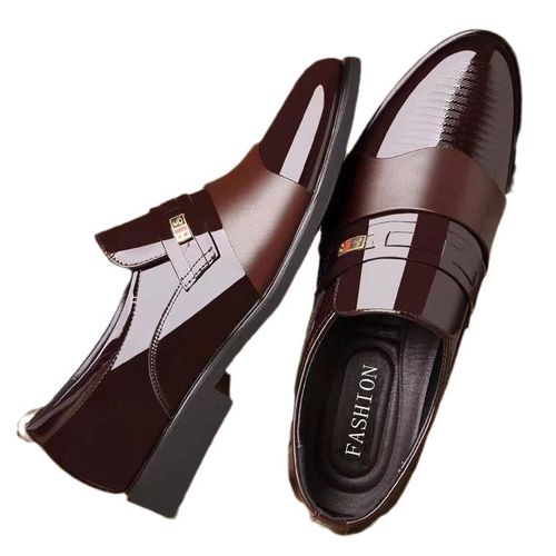 Men's Faux Patent Leather Upper Slip On Business Shoes, Comfy Non Slip Rubber Sole Durable Walking Shoes, Men's Office Footwear
