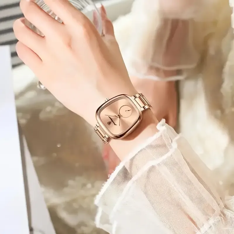 BINBOND Elegant Square Stainless Steel Women's Watch - Luxury Quartz Movement, Fashionable Analog Display