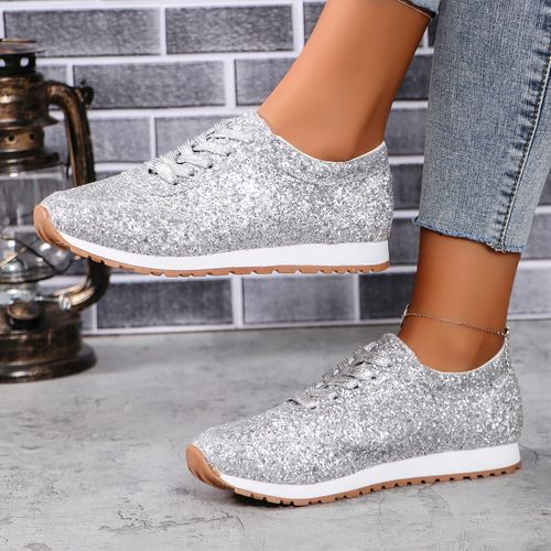 New European and American sequined lace-up shoes