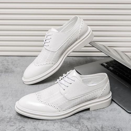 New men's perforated mesh woven casual leather shoes and men's British pointed toe leather sandals