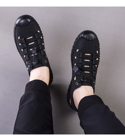 New Men's Sandals 2025 Summer Hollow-out Leather Shoes Men's Closed-toe Clogs Soft Sole Beach Shoes Casual Shoes