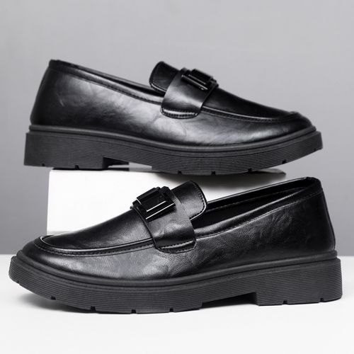 A pair of men's casual leather shoes with solid color, water-resistant, lightweight and durable.
