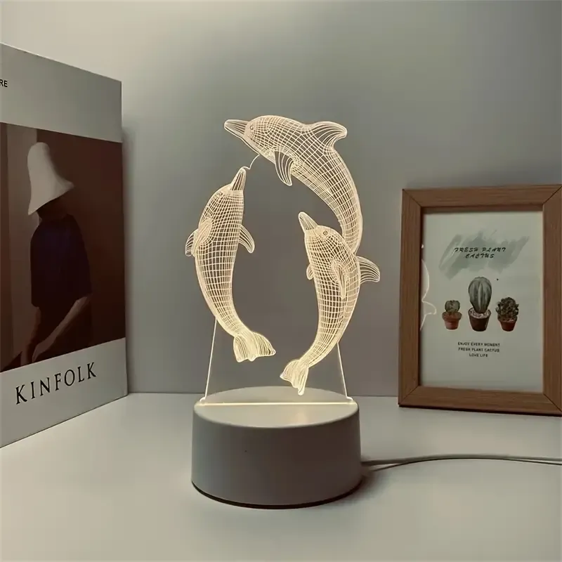 Dreamy Dolphin 3D Night Light - Soft Warm LED, USB Powered, Perfect for Bedroom & Living Room Decor, Ideal Birthday Gift