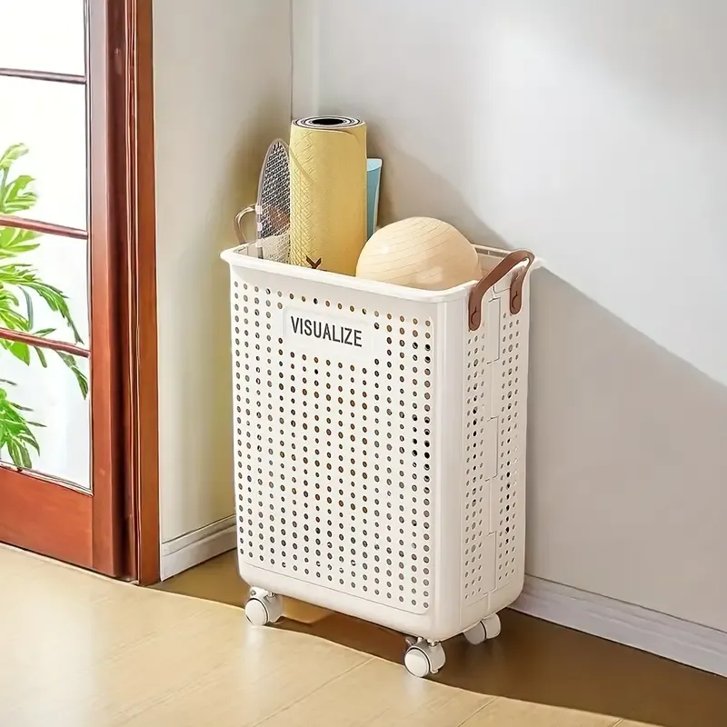 Space-Saving Foldable Storage Basket with Wheels - Versatile Organizer for Towels, Clothes, Toys & More - Durable, Easy-to-Clean Design for Home, Kitchen, Bathroom & Spa Essentials