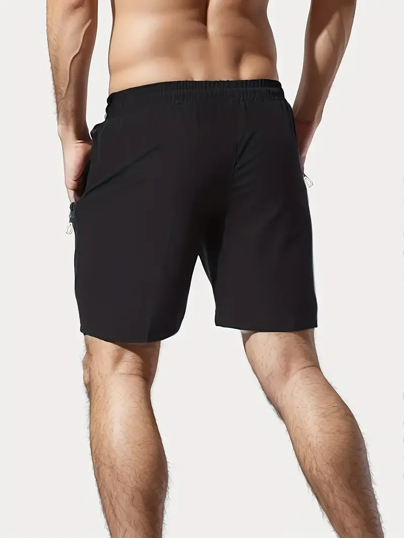 2 PCS  Black ang Gray Men's Solid Quick Drying Shorts, Casual Slightly Stretch Elastic Waist Drawstring Shorts For Summer Gym Workout Training