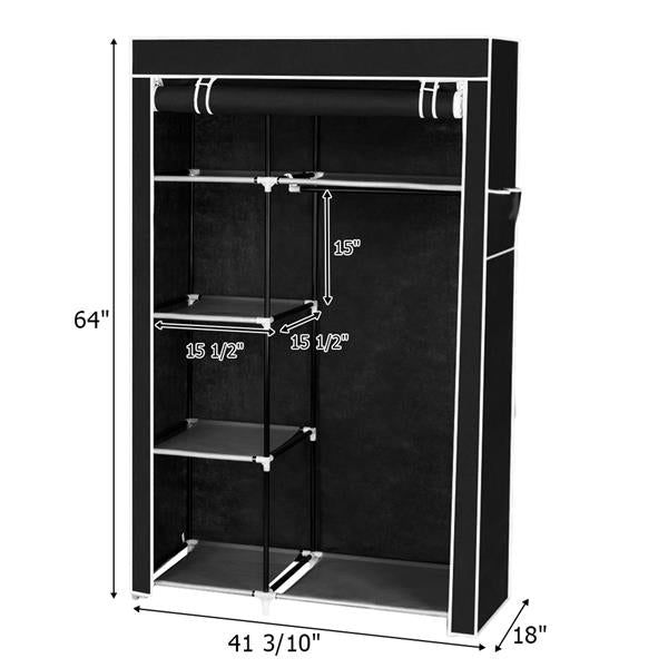 Buy Bulk Order Wholesale  64&amp;quot; Portable Closet Storage Organizer Wardrobe Clothes Rack with Shelves Black