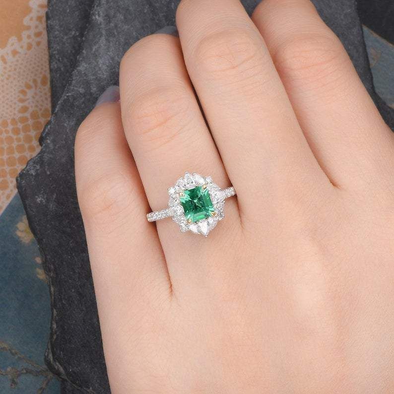 Mens Wedding Rings Dubai  Emerald &amp; Moissanite Cocktail Ring, Vintage Inspired