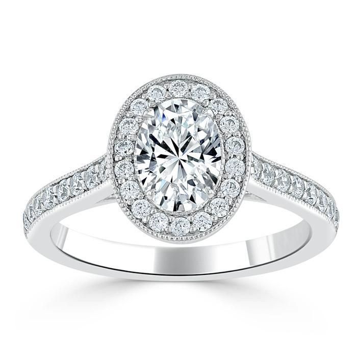 Wedding Ring Saudi Arabia  Oval Cut Moissanite Halo Engagement Ring, Tiffany Style