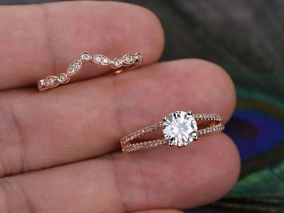 Custom Engagement Rings Sydney  Vintage Design Bridal Ring Set, Round Cut