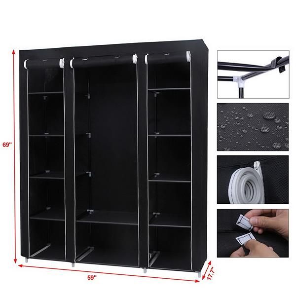 Buy Bulk Order Wholesale  69&amp;quot; Portable Clothes Closet Wardrobe Storage Organizer with Non-Woven Fabric Quick and Easy to Assemble Extra Strong and Durable Black