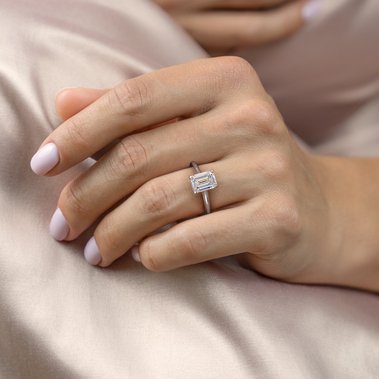 Gold Wedding Rings In Dubai  Emerald Cut Moissanite Ring, Hidden Halo