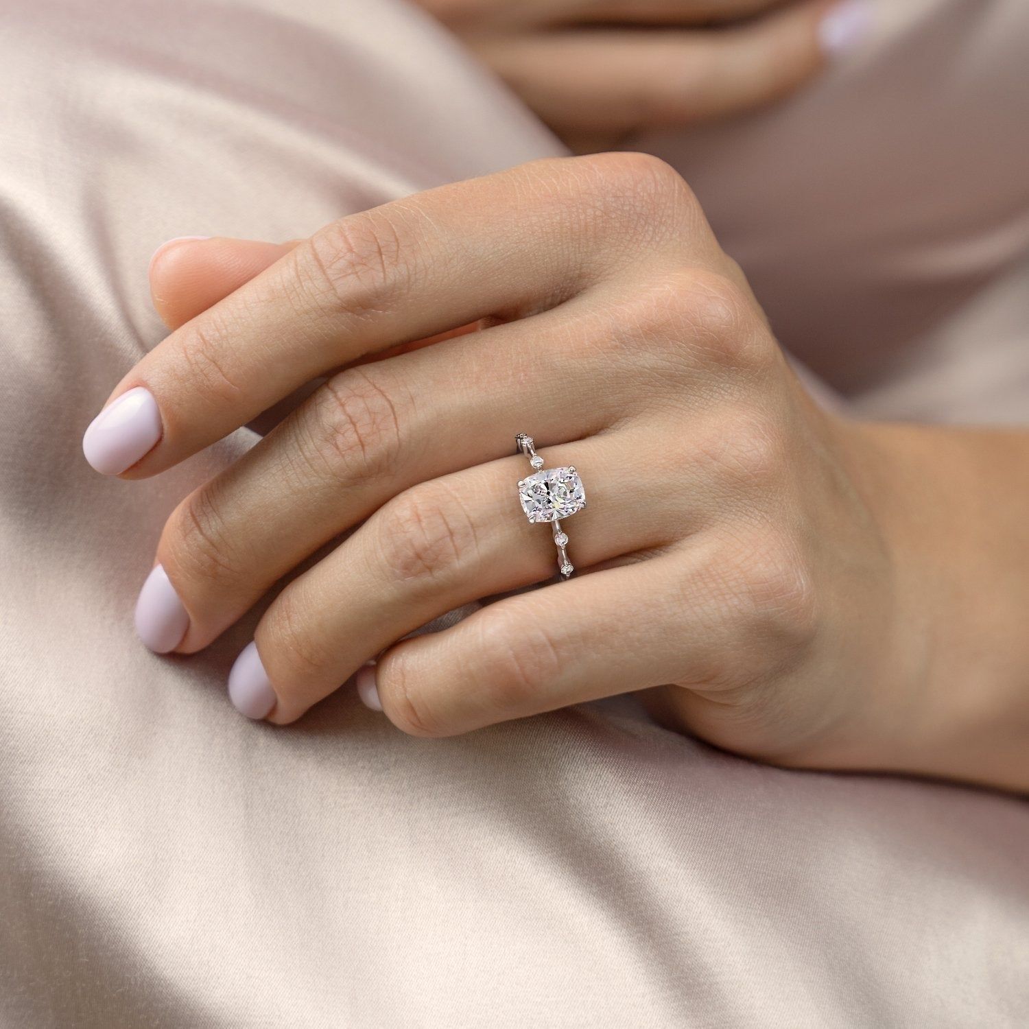 Dubai Wedding Rings Online  Elongated Cushion Cut Moissanite Ring - Delicate Vintage Style