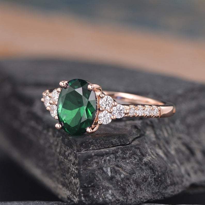 Mens Wedding Rings Dubai  Emerald &amp; Moissanite Vintage Inspired Ring