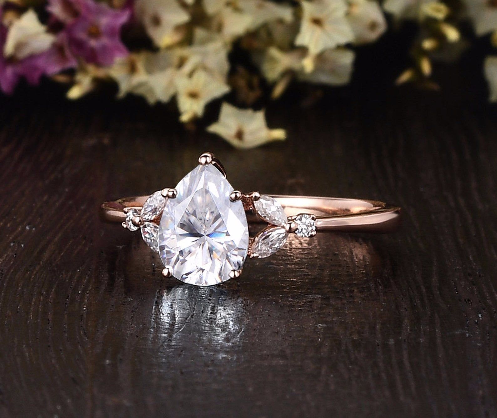 Wedding Ring Dubai  Pear Cut Moissanite Engagement Ring, Vintage Design