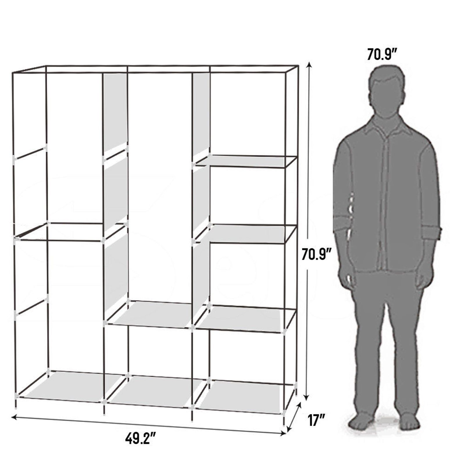 Buy Bulk Order Wholesale  71&amp;quot; Portable Closet Wardrobe Clothes Rack Storage Organizer with Shelf Gray