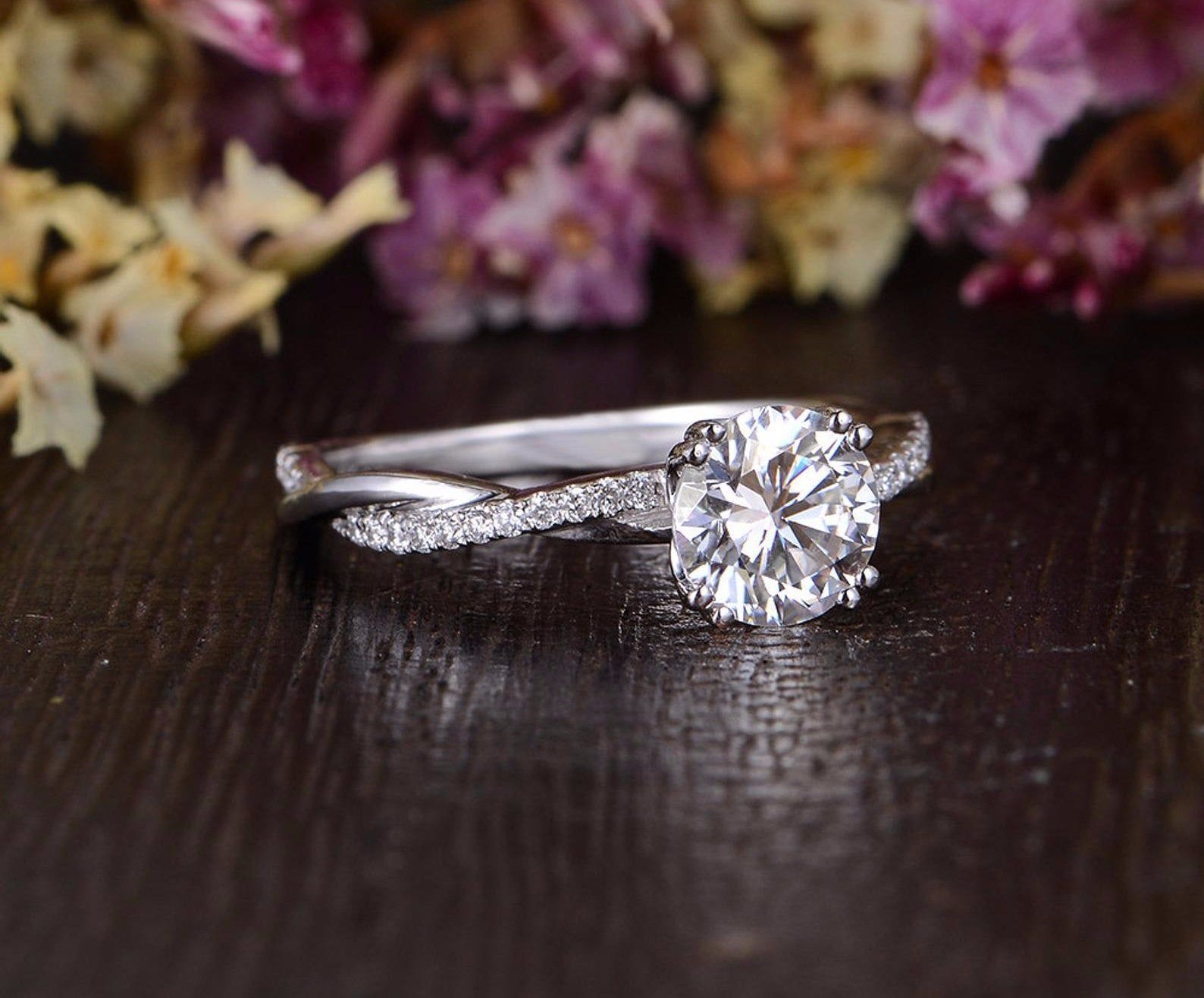 Moissanite Engagement Rings Australia Round Cut Moissanite Engagement Ring, Vintage Twist Design