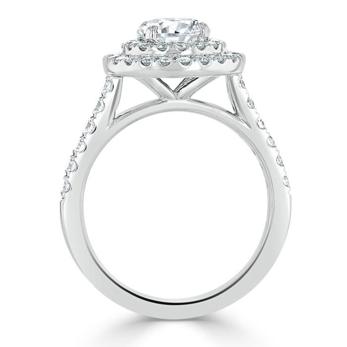 Emerald Cut Engagement Rings Uk Round Cut Moissanite Double Halo Engagement Ring, Tiffany Style