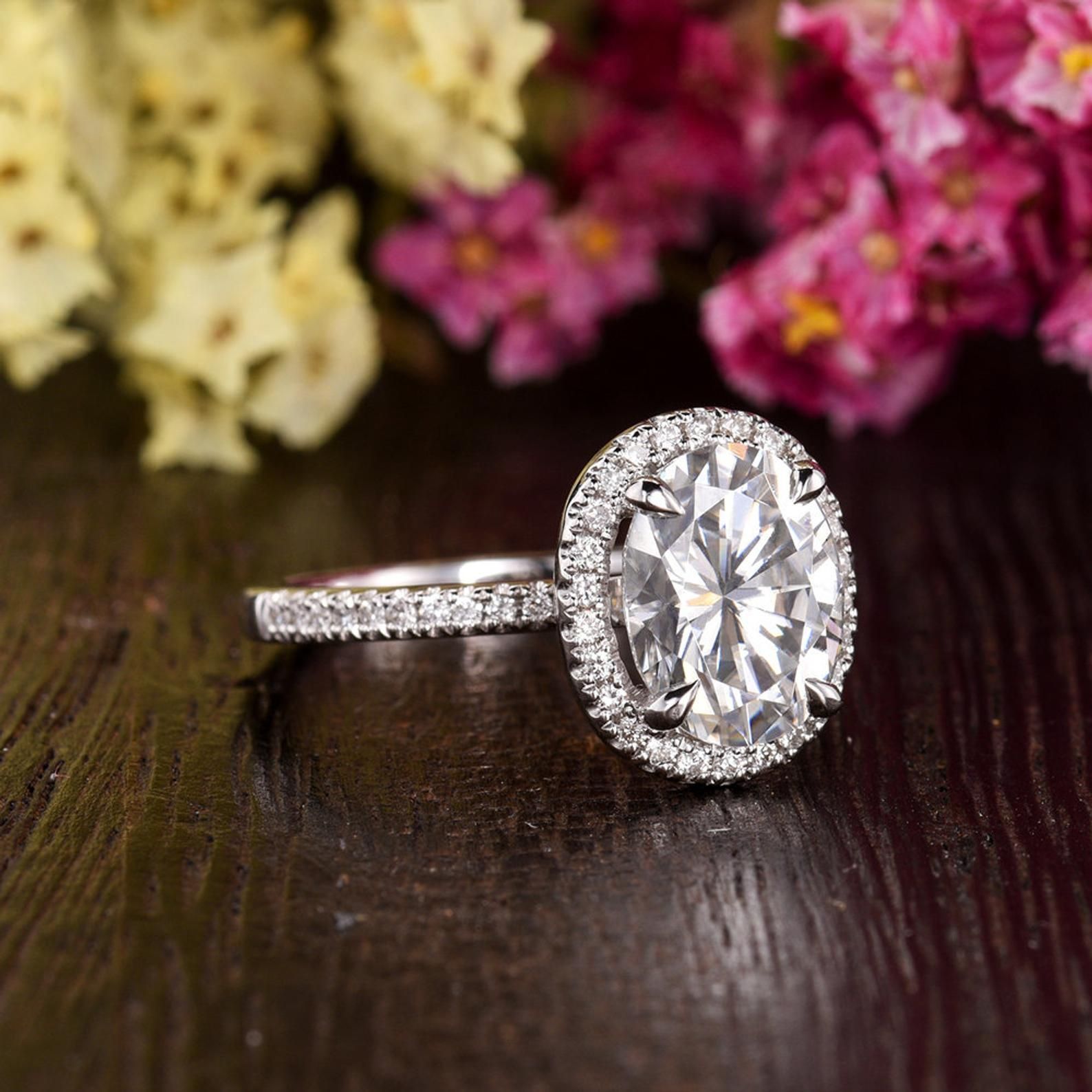 Engagement Rings Dubai   Oval Cut Moissanite Engagement Ring, Vintage Halo Design