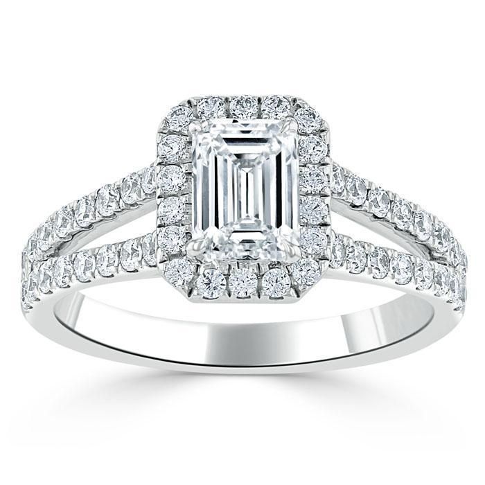 Gold Wedding Ring Price In Saudi Arabia  Emerald Cut Moissanite Engagement Ring, Classic Halo with Split Shank