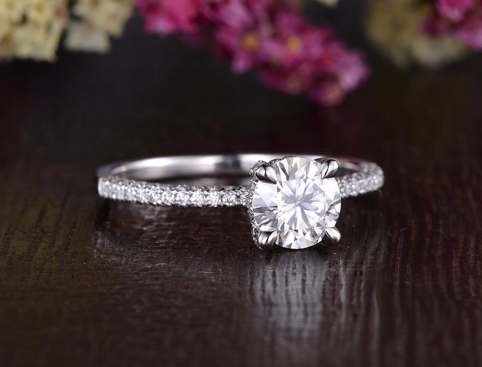 Gemstone Engagement Rings Canada Round Cut Moissanite Engagement Ring, Delicate Vintage Design