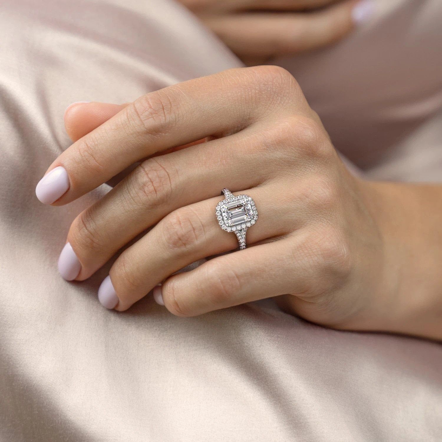 Engagement Ring Price In Qatar  Emerald Cut Moissanite Engagement Ring, Split Shank