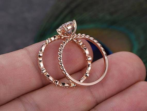 Custom Engagement Rings Sydney  Vintage Style Round Cut Ring Set, Twisted Band