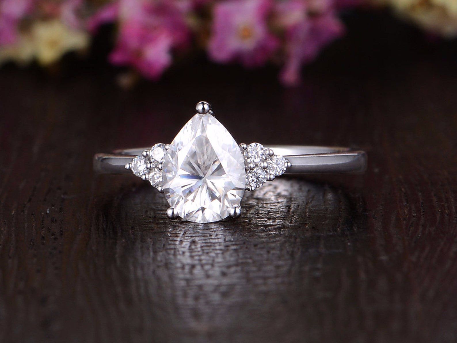 Wedding Ring Dubai  Pear Cut Moissanite Engagement Ring, Edwardian Design