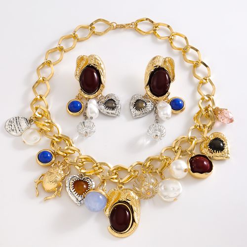 Retro imitation pearl pendant earrings