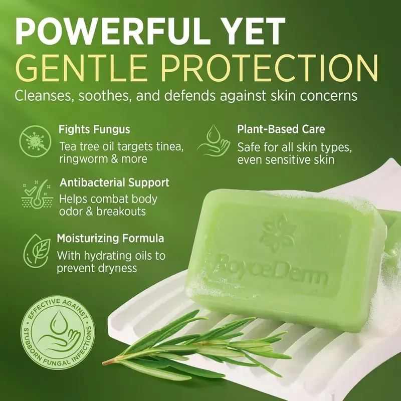 Tea Tree Soap: Antifungal Antibacterial Treatment for Face & Body Acne, Athlete's Foot, Tinea, Folliculitis, Ringworm, and Jock Itch