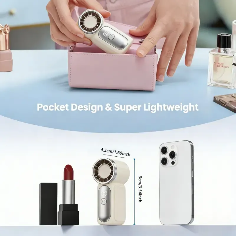 Mini Handheld Fan, Small Purse Fan for Women, Pocket Fan, Makeup Fan, High-Speed Turbo, 6-Gear Adjustable with LED Display, USB Rechargeable, Portable Fan for Travel, Outdoor, Girls Valentine's Day gift, USB Powered Fan