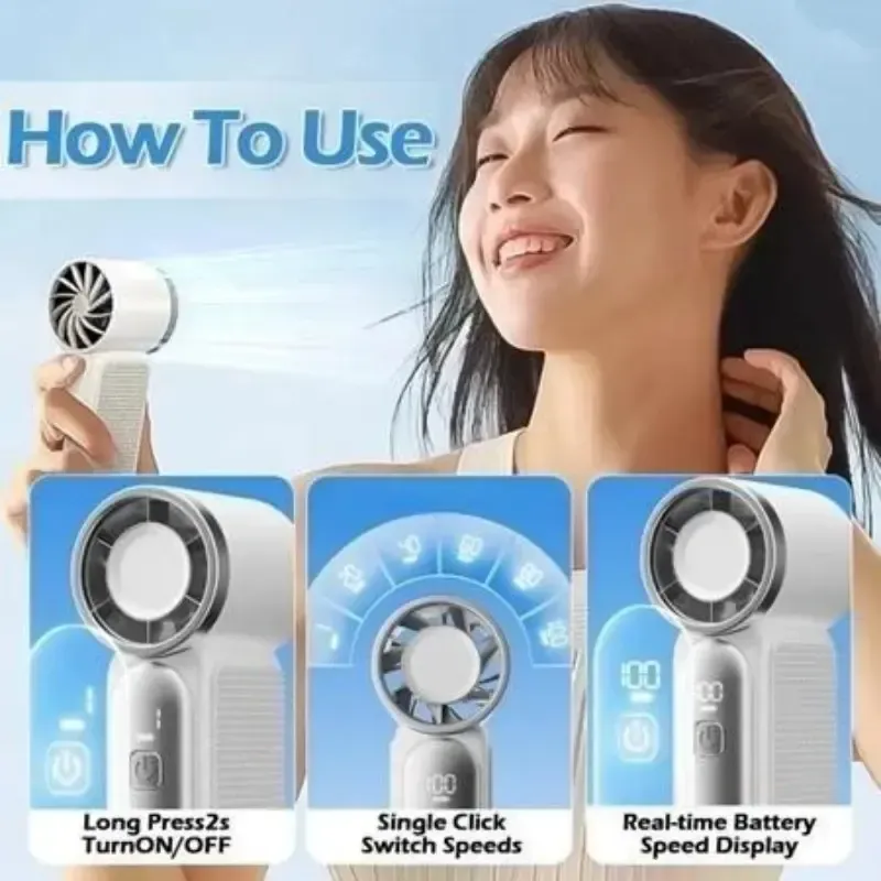 Mini Handheld Fan, Small Purse Fan for Women, Pocket Fan, Makeup Fan, High-Speed Turbo, 6-Gear Adjustable with LED Display, USB Rechargeable, Portable Fan for Travel, Outdoor, Girls Valentine's Day gift, USB Powered Fan
