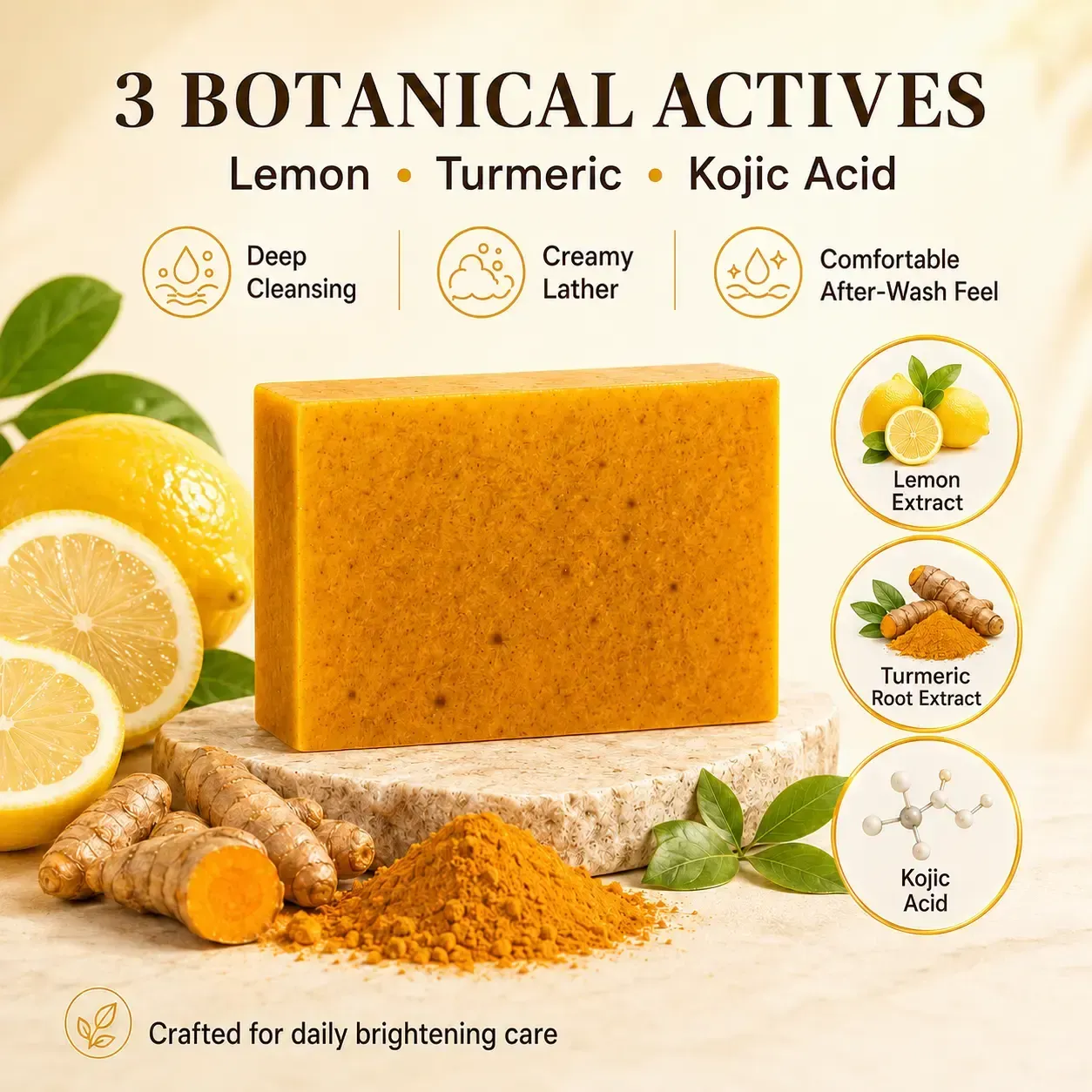 Lemon Turmeric Kojic Acid Soap Bar for Face & Body, Daily Brightening Cleanser for Smoother Radiant Skin, Gentle Citrus Scent for All Skin Types, 100g Bar with Soap Bag, Body Care, Spa At Home