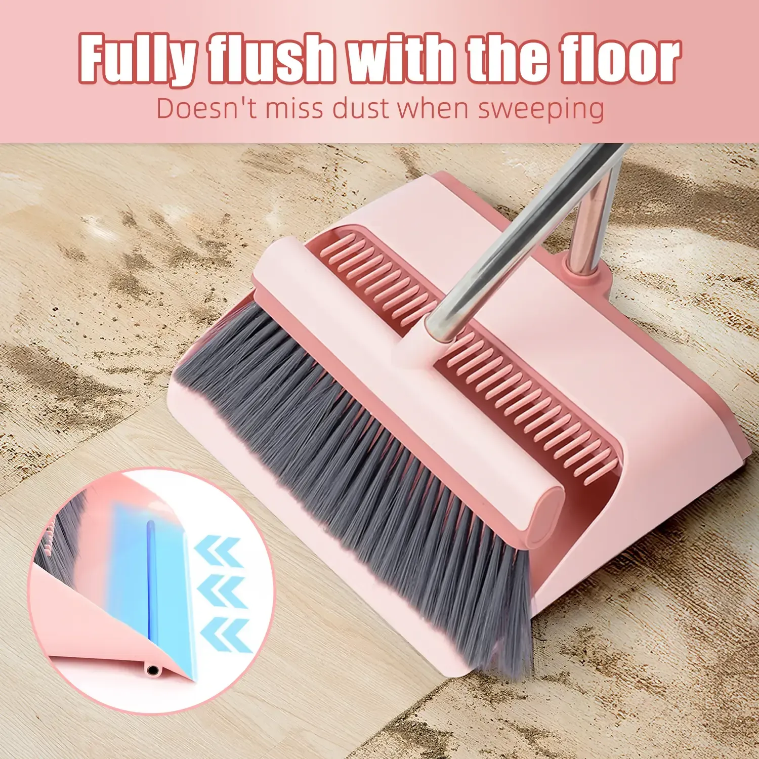 KZKR Pink Broom and Dustpan Set – Built-in Comb Teeth to Remove Hair, Pet Hair Remover Broom, Ergonomic Indoor & Outdoor Sweeping Kit Extendable Self-Cleaning Broom Set Household Cleaning Tool bedroom broom