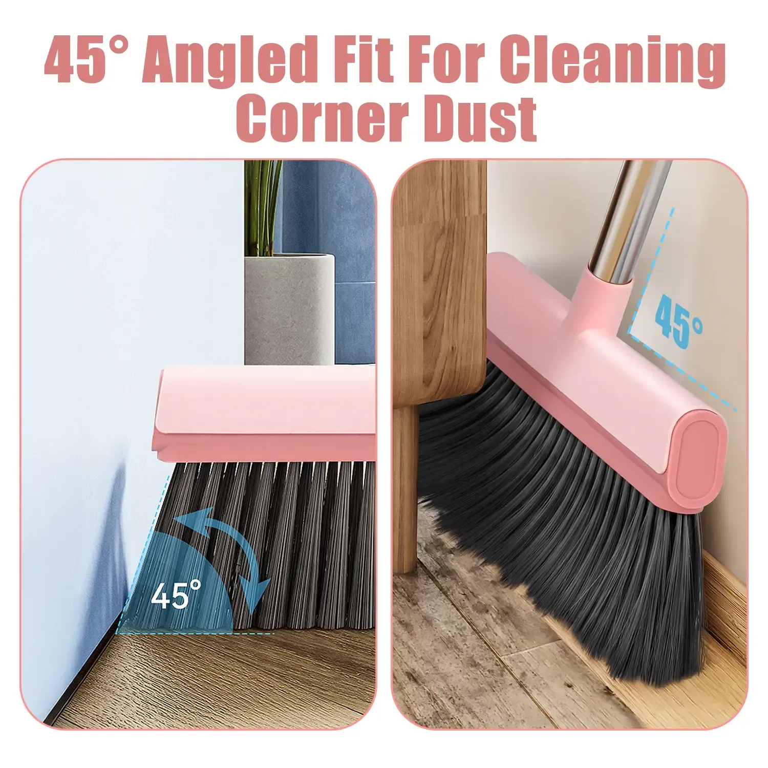 KZKR Pink Broom and Dustpan Set – Built-in Comb Teeth to Remove Hair, Pet Hair Remover Broom, Ergonomic Indoor & Outdoor Sweeping Kit Extendable Self-Cleaning Broom Set Household Cleaning Tool bedroom broom