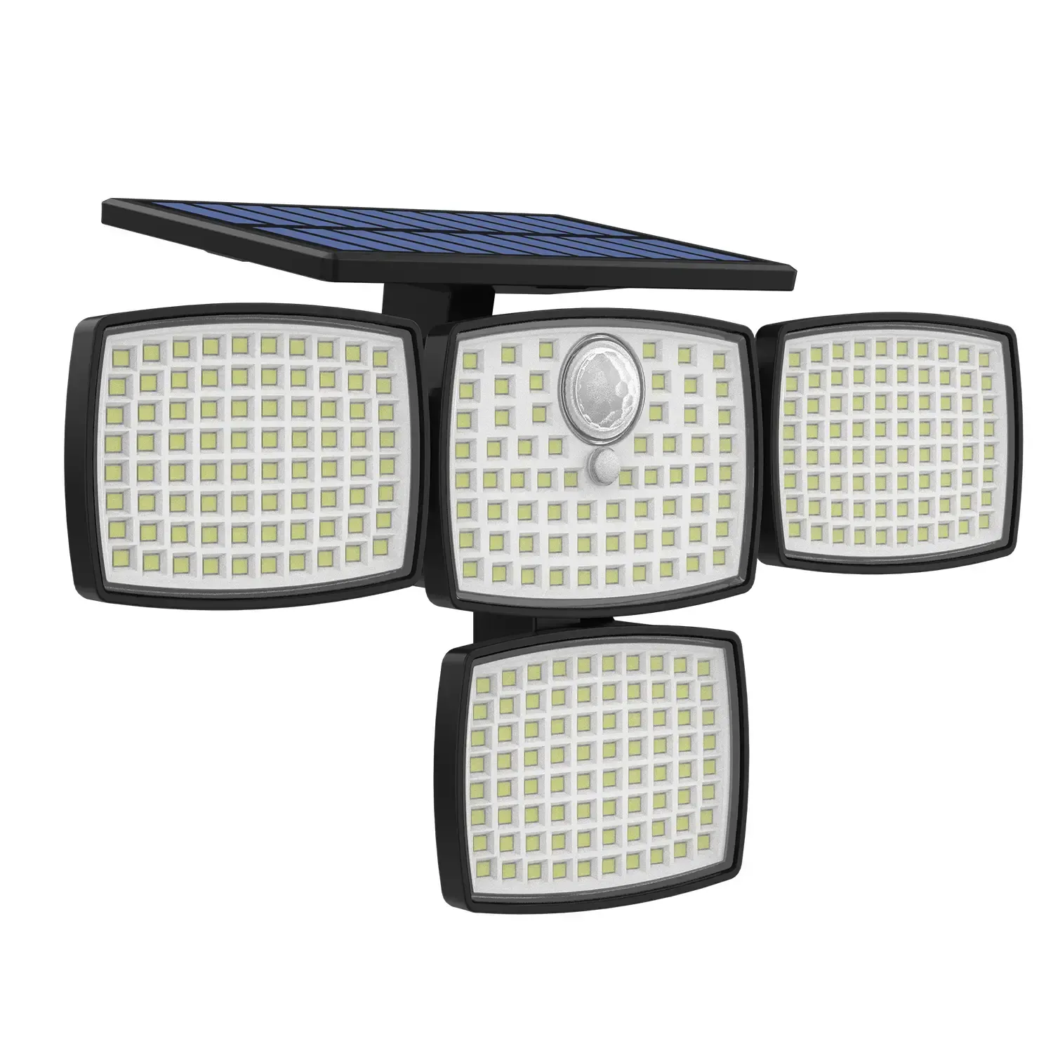 Hoodink Solar Outdoor Lights 4500LM 306LED Security Lights with Remote Control, 4 Heads Motion Sensor Lights, IP65 Waterproof, Easy Install, 270°Wide Angle Flood Wall Light with 3 Modes for Backyard Yard