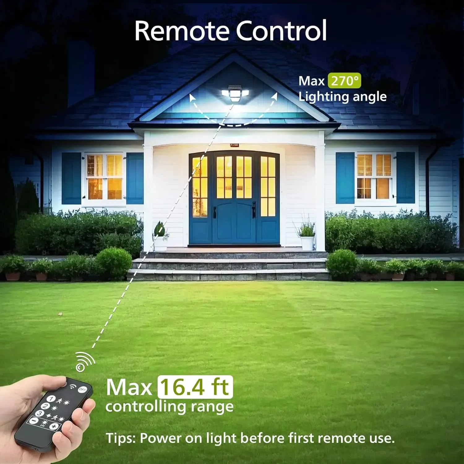 Hoodink Solar Outdoor Lights 4500LM 306LED Security Lights with Remote Control, 4 Heads Motion Sensor Lights, IP65 Waterproof, Easy Install, 270°Wide Angle Flood Wall Light with 3 Modes for Backyard Yard