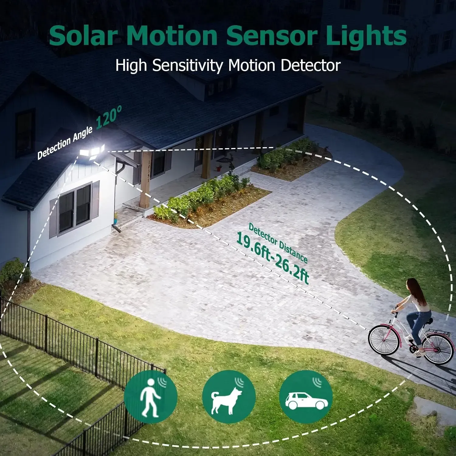 Hoodink Solar Outdoor Lights 4500LM 306LED Security Lights with Remote Control, 4 Heads Motion Sensor Lights, IP65 Waterproof, Easy Install, 270°Wide Angle Flood Wall Light with 3 Modes for Backyard Yard