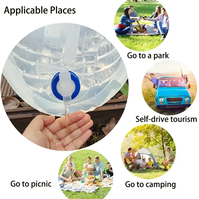 Food Grade Portable Collapsible Bucket with Adjustable Function10or15L Emergency Water Storage Tank for Camping, Hiking, Backpacking, Fishing