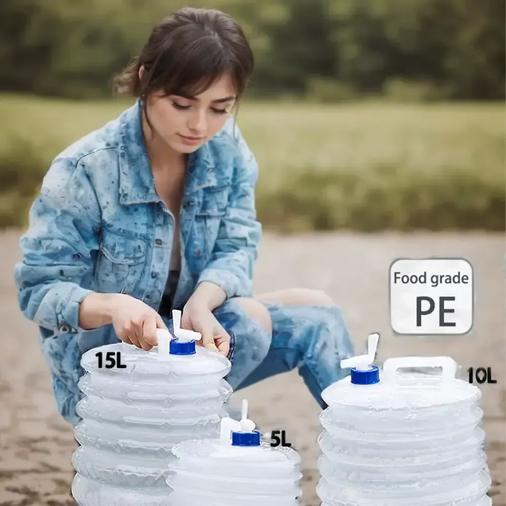 Food Grade Portable Collapsible Bucket with Adjustable Function10or15L Emergency Water Storage Tank for Camping, Hiking, Backpacking, Fishing