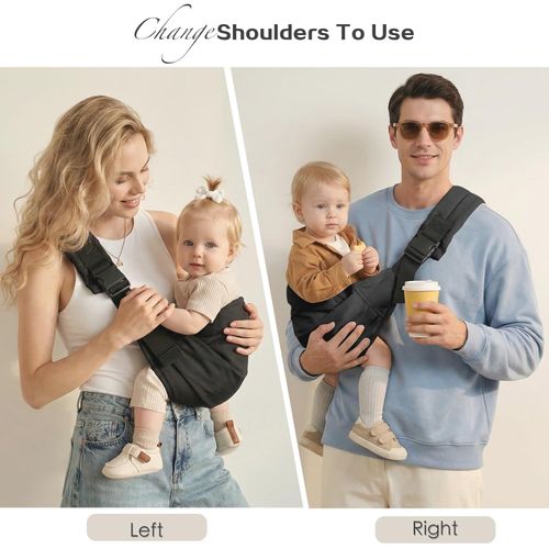 Baby Sling Carrier for Infants and Toddlers 6-36 Months (10-30 lbs), Lightweight & Breathable Cotton Hip Shoulder Carrier-Adjustable, Easy-to-Wear Side & Front Carry Toddler Sling (Black)
